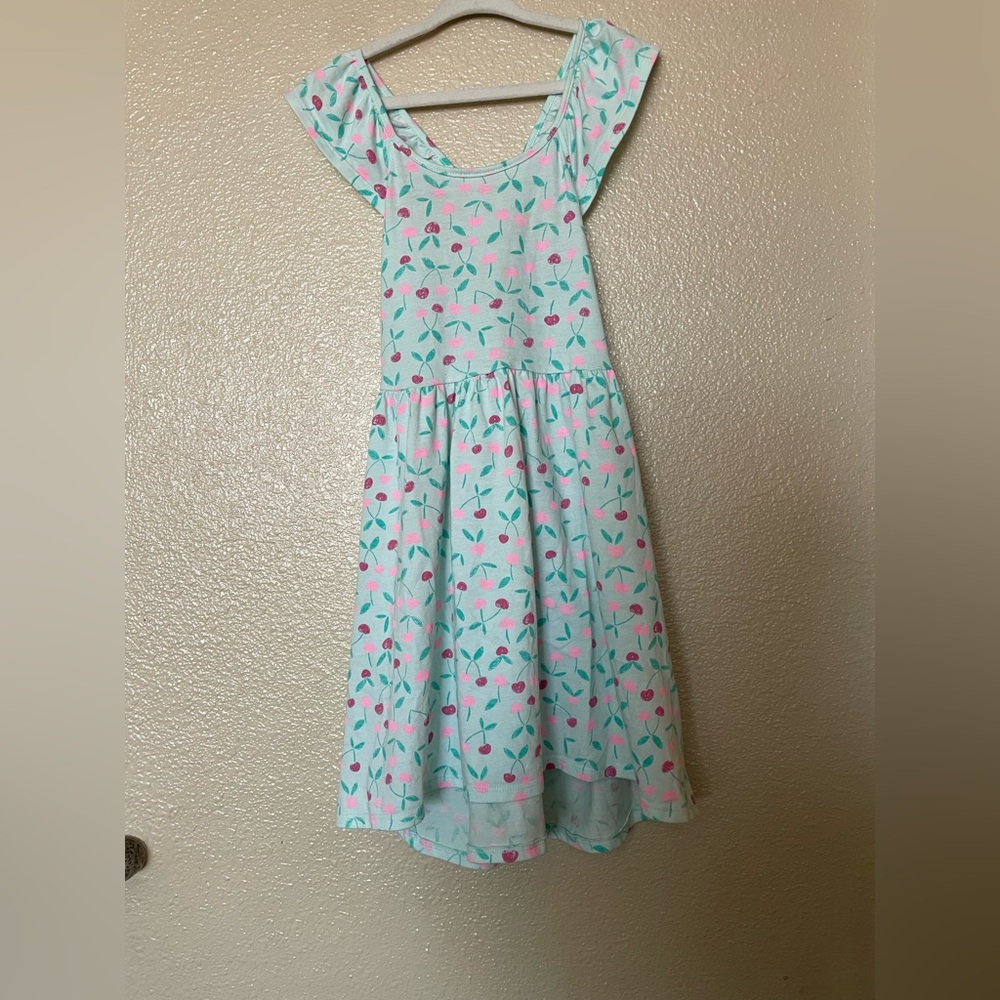 Girls Blue Cherry Print Dress